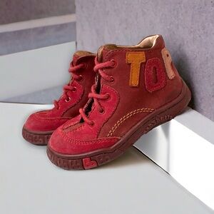 Babybotte Leather Ankle Lace Up Boots Toddler Size 23 EU or 6 US, Red